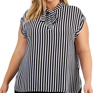 Trendy Plus Size Tie-Neck Striped Top